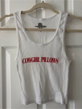 SHEISGRACIELOU Cowgirl Pillows Crop White Ribbed Tank Top